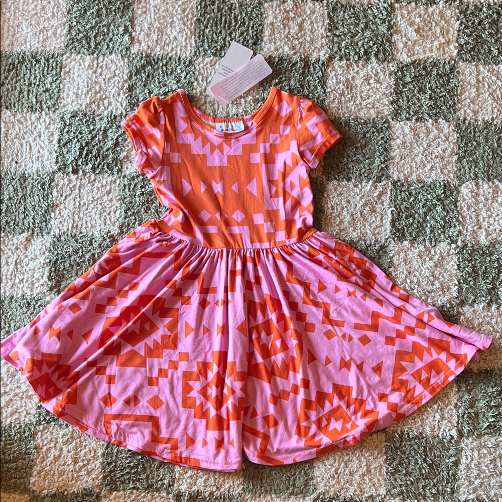 Dot Dot Smile Pink and Orange Aztec Patterned Dress 3/4
